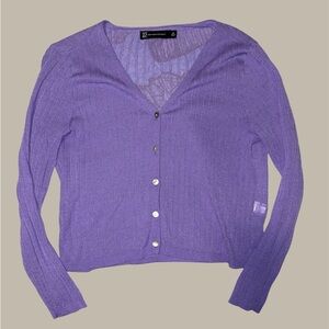 New York & Company V neck Ribbed Mint and Lavender Cardigan